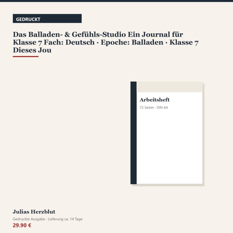 Das Balladen- & Gefühls-Studio Ein Journal für Klasse 7