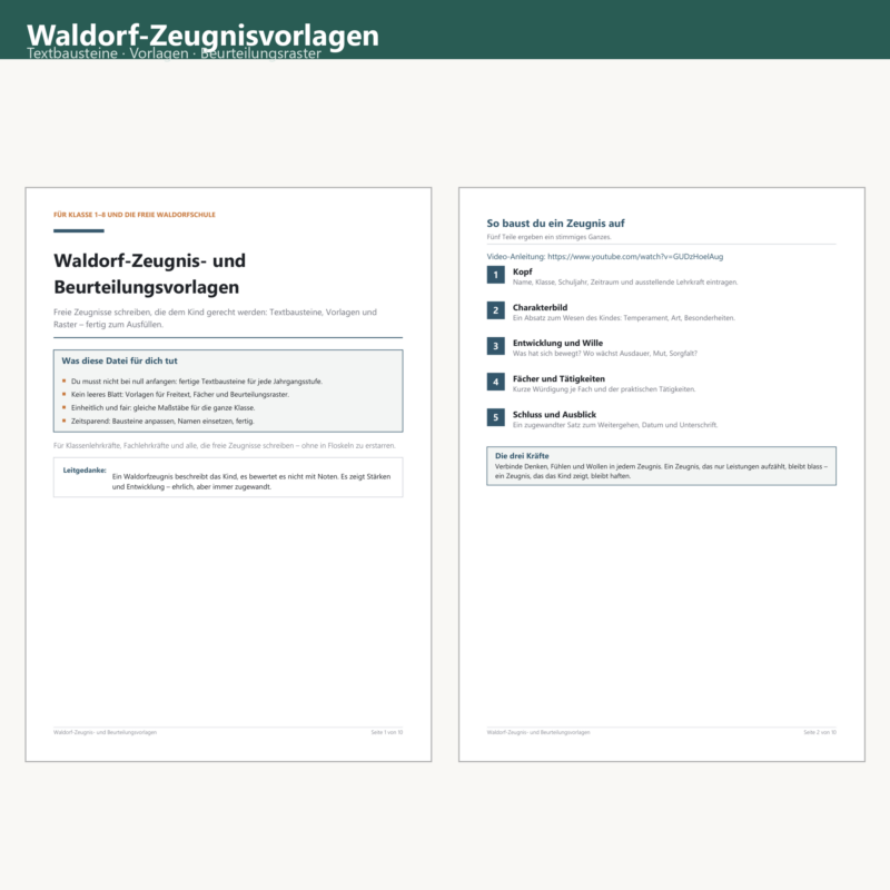 Waldorf-Zeugnis-/Beurteilungsvorlagen