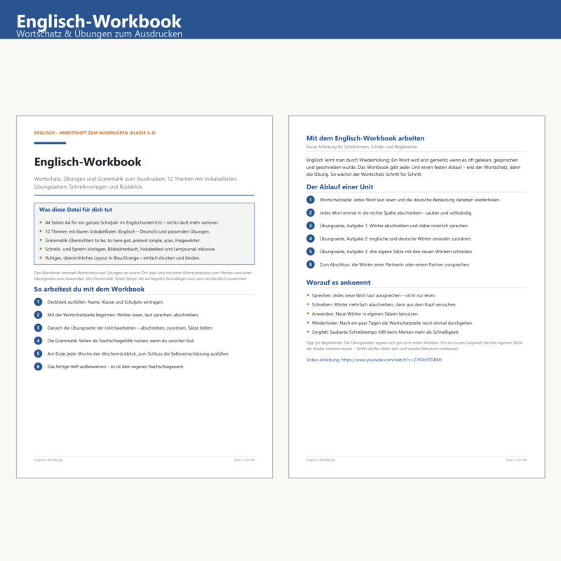 Englisch-Workbook-Vorlage