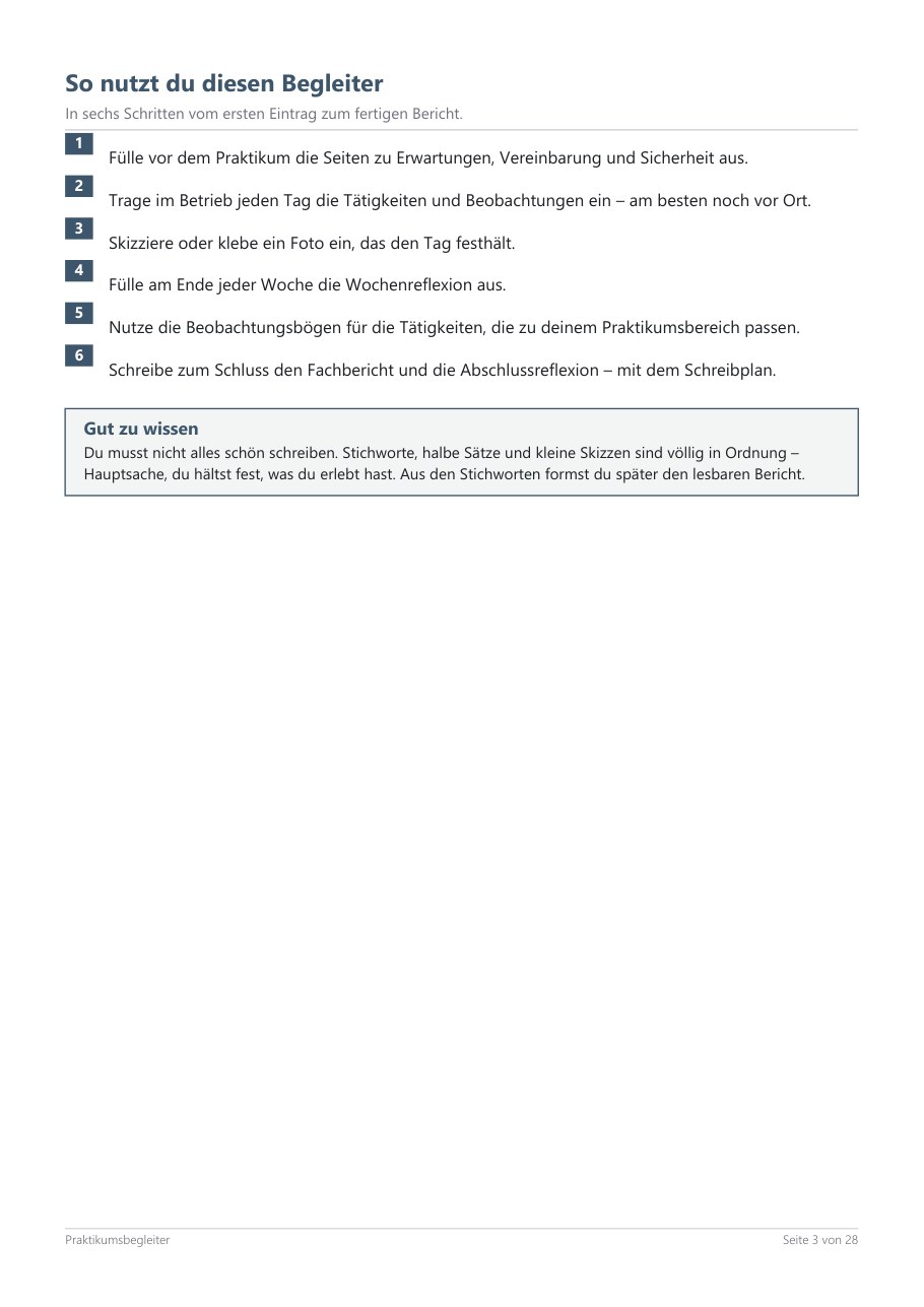 Work Experience Journal – Blick ins Heft, Seite 2