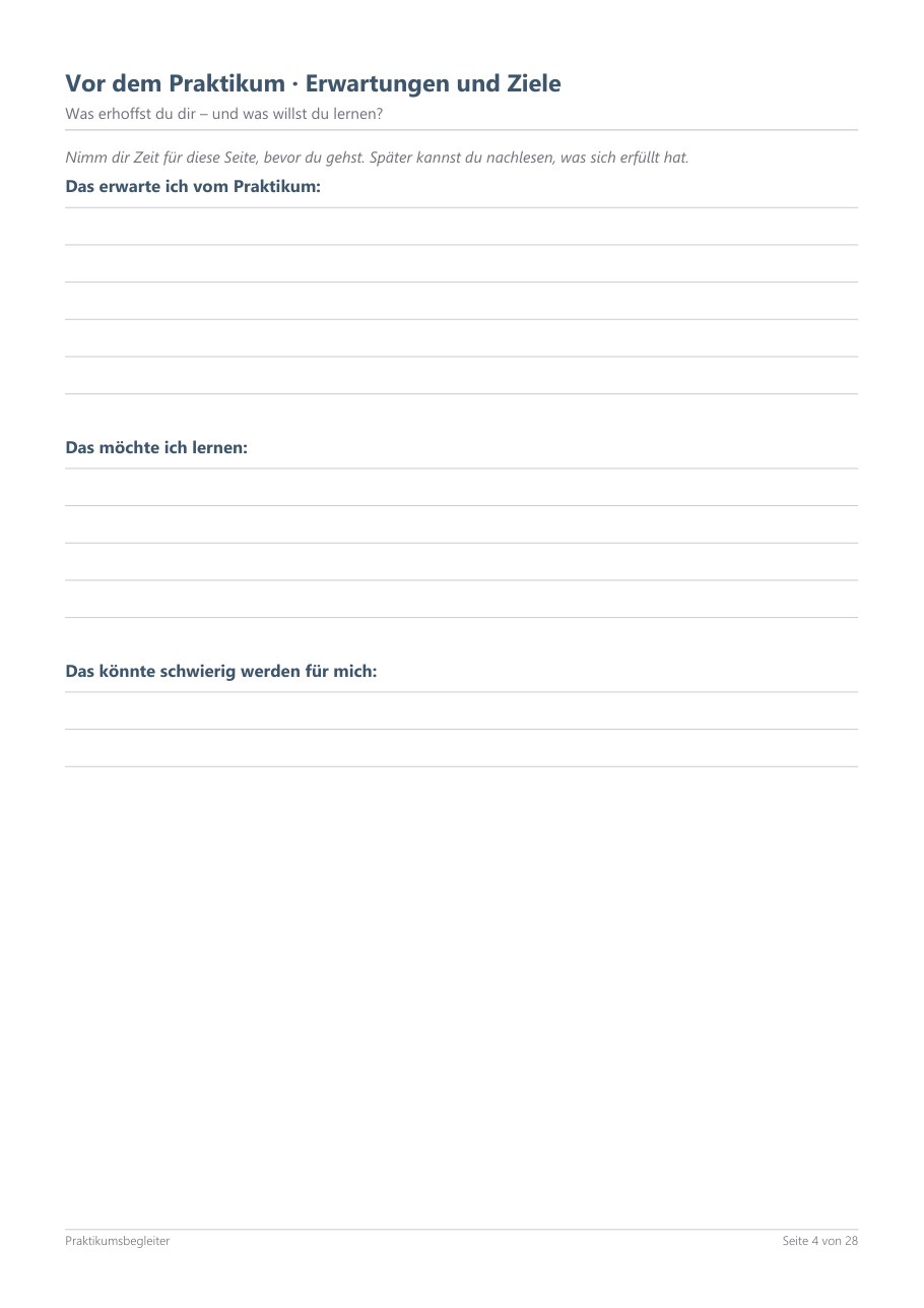 Work Experience Journal – Blick ins Heft, Seite 3