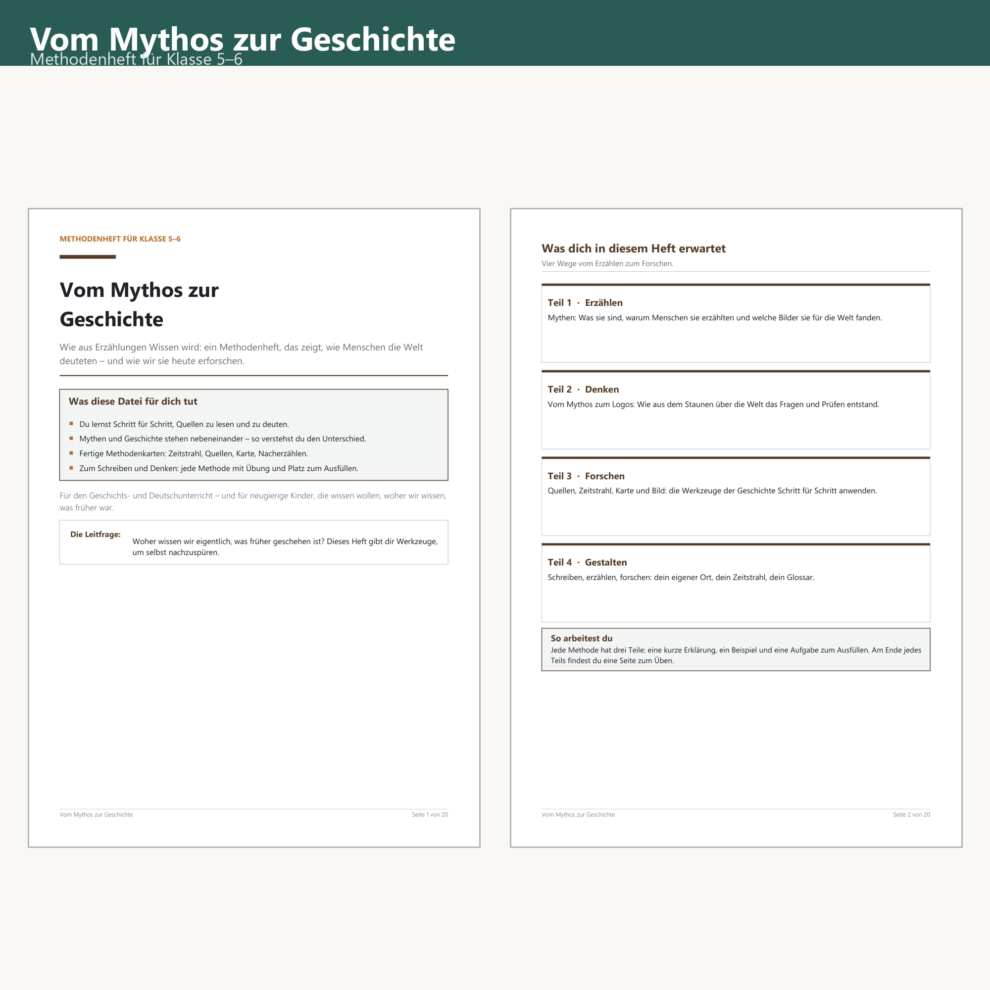 „Vom Mythos zur Geschichte“ (Methodenheft) – Cover