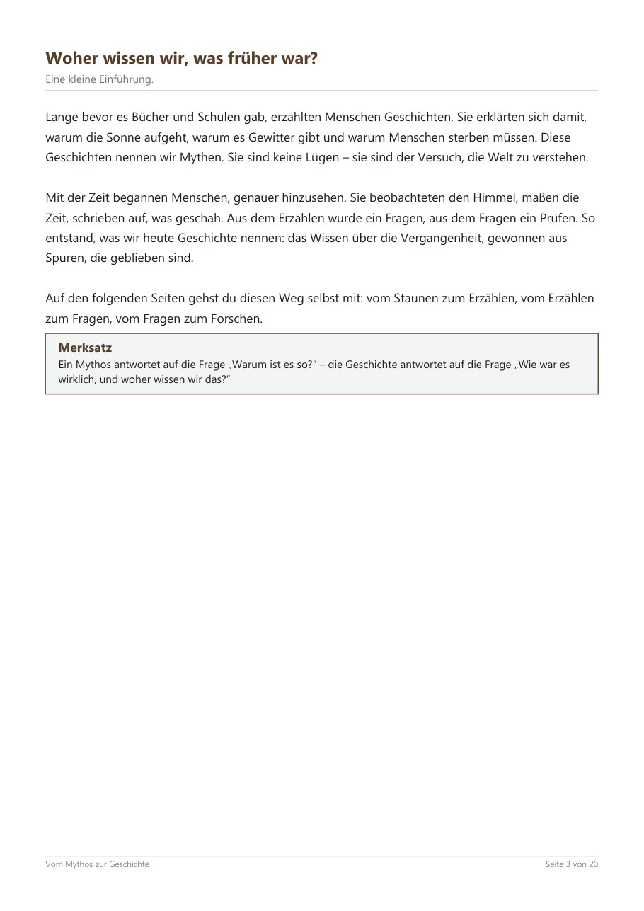 „Vom Mythos zur Geschichte“ (Methodenheft) – Blick ins Heft, Seite 2