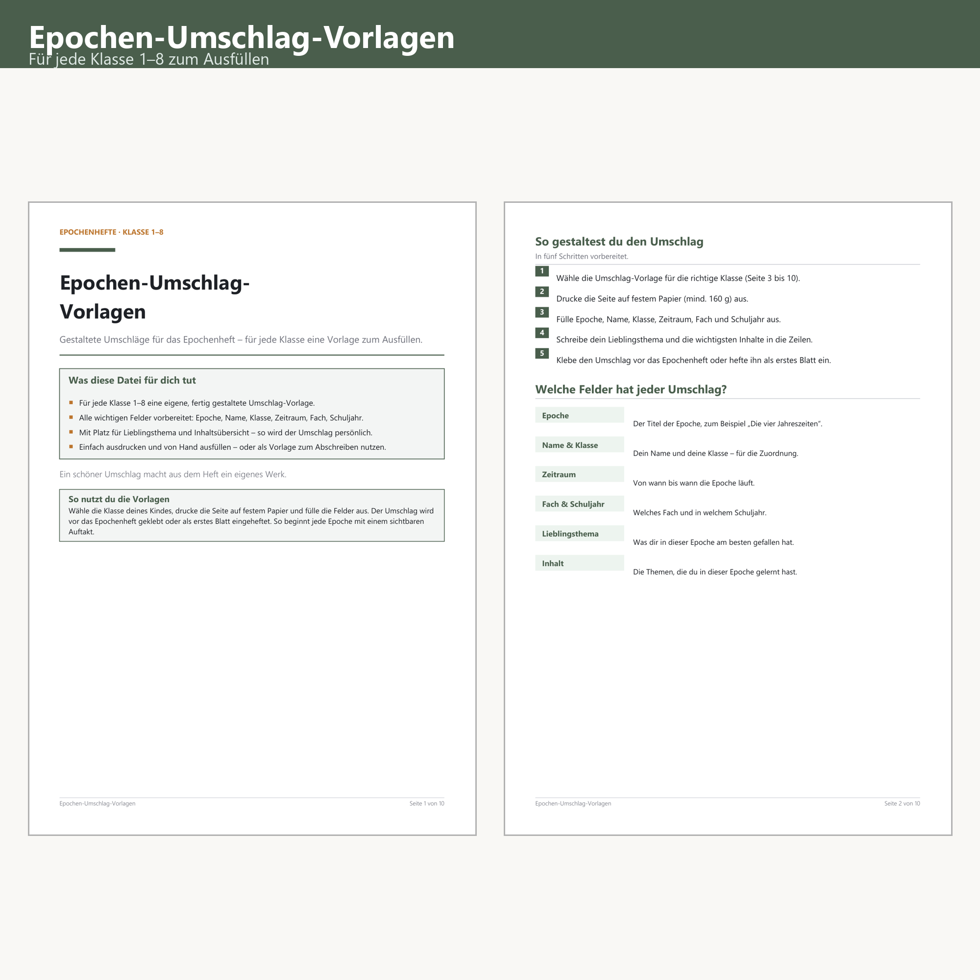 Epochen-Umschlag-Vorlagen (editierbar) – Cover