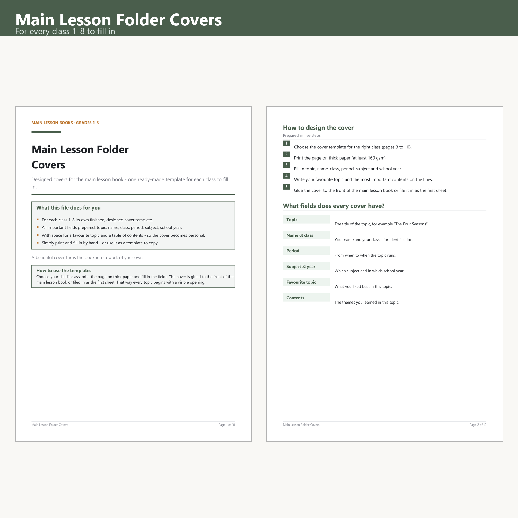 Main Lesson Folder Covers – Cover