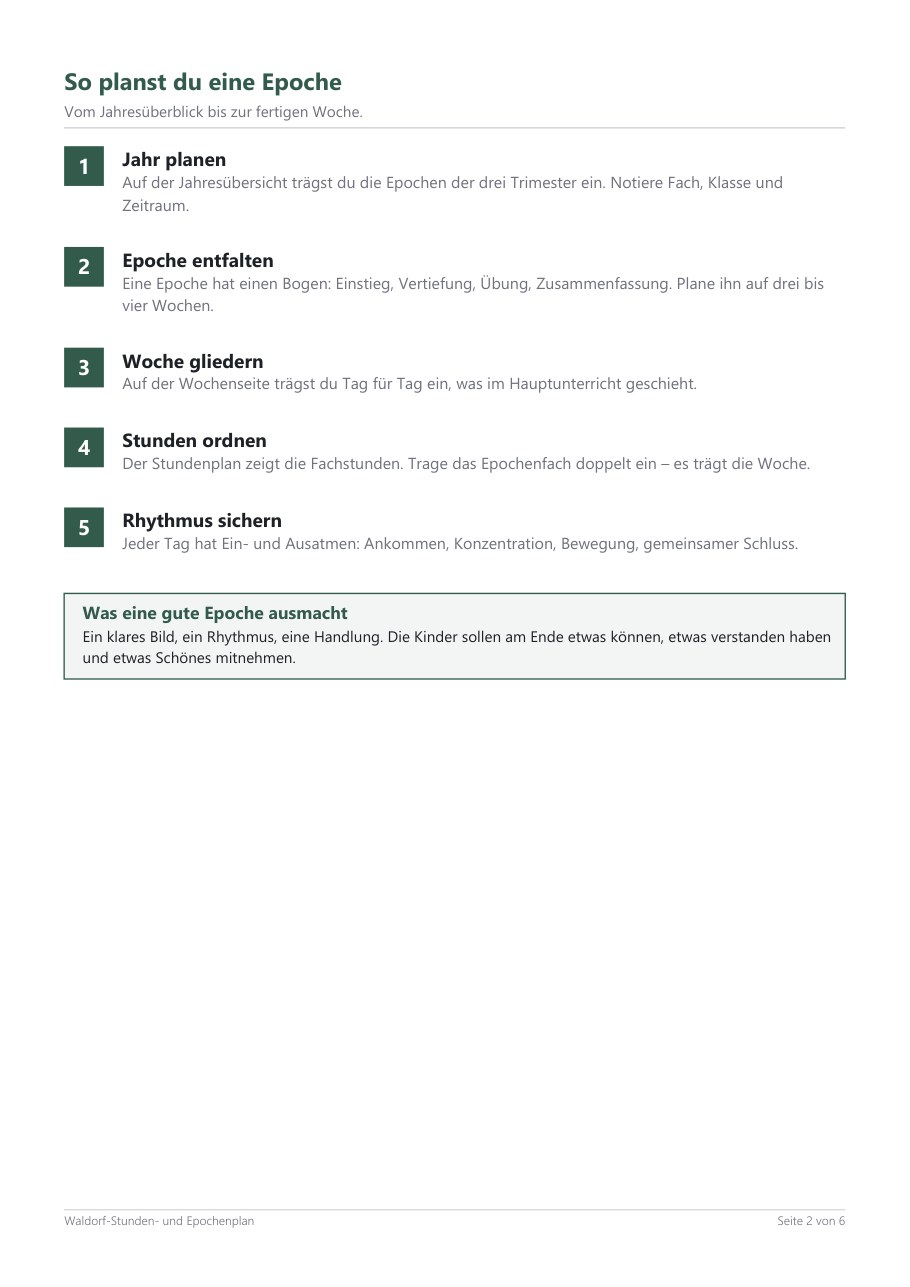 Waldorf Lesson Plan Template – Blick ins Heft, Seite 1