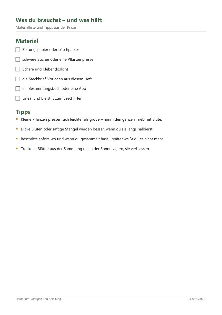 Herbarium Templates & Guide – Blick ins Heft, Seite 2
