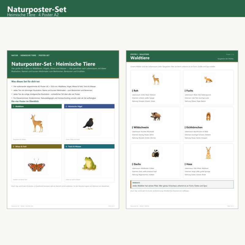 Naturposter-Set (heimische Tiere)