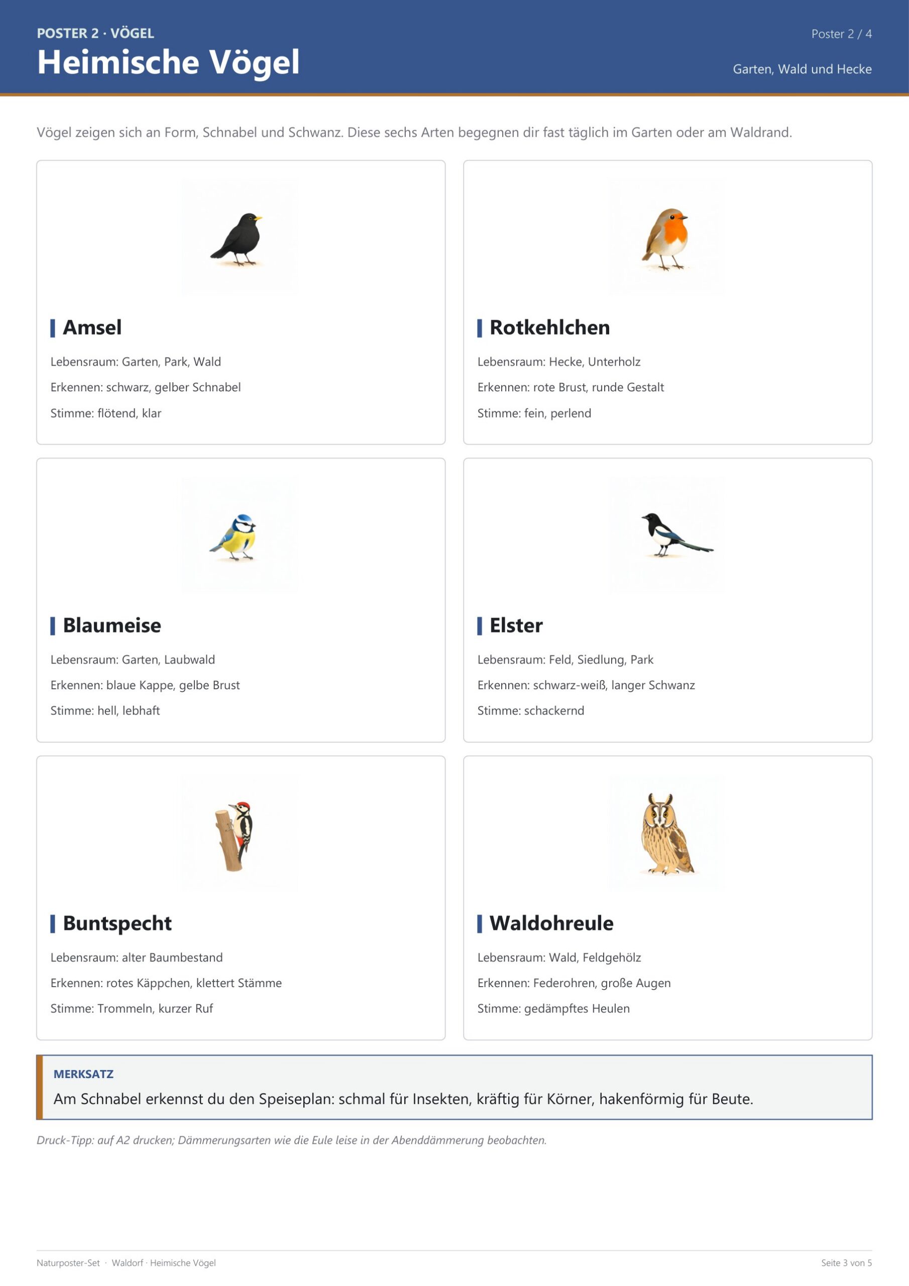 Naturposter-Set (heimische Tiere) – Blick ins Heft, Seite 2