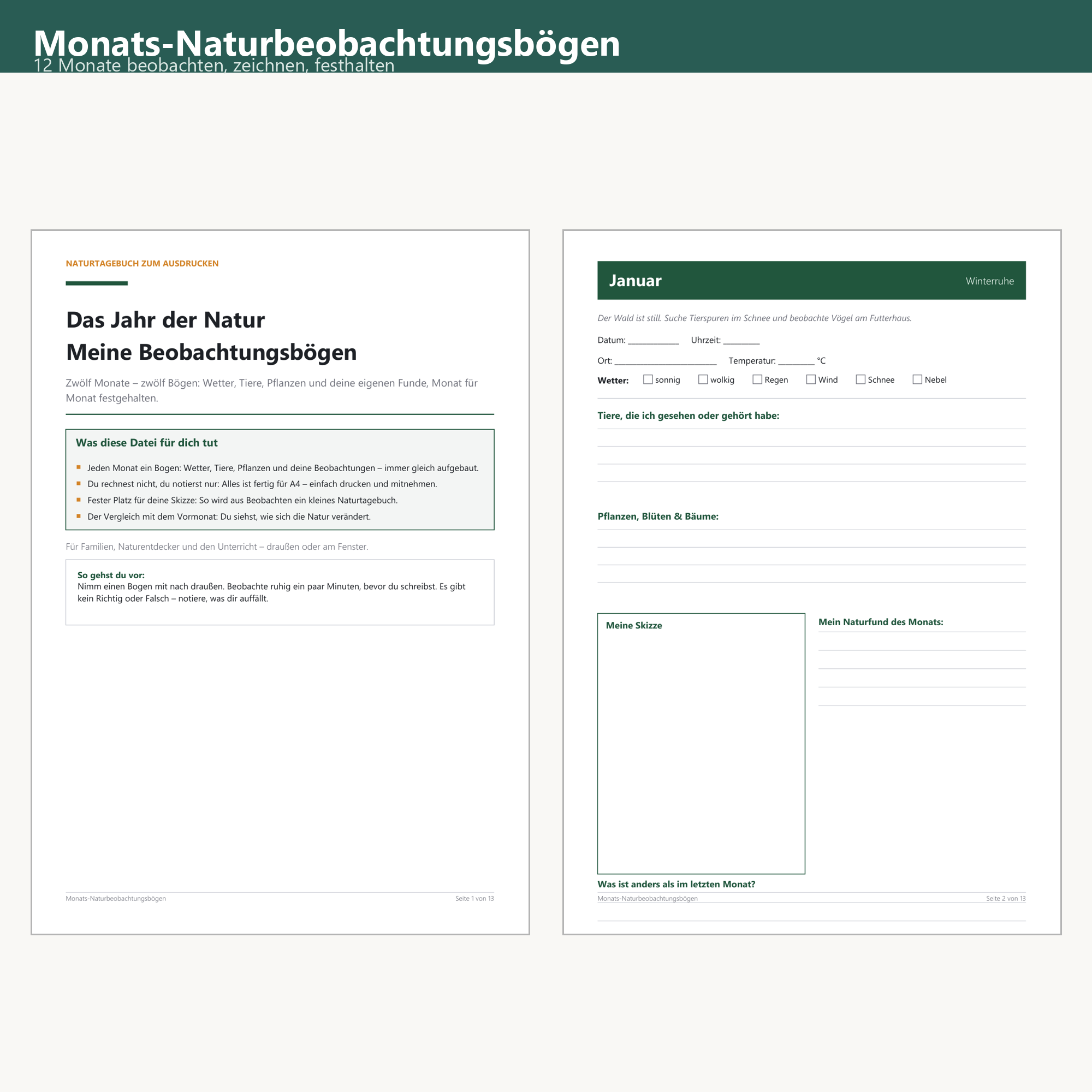 Monthly Nature Observation Sheets – Cover