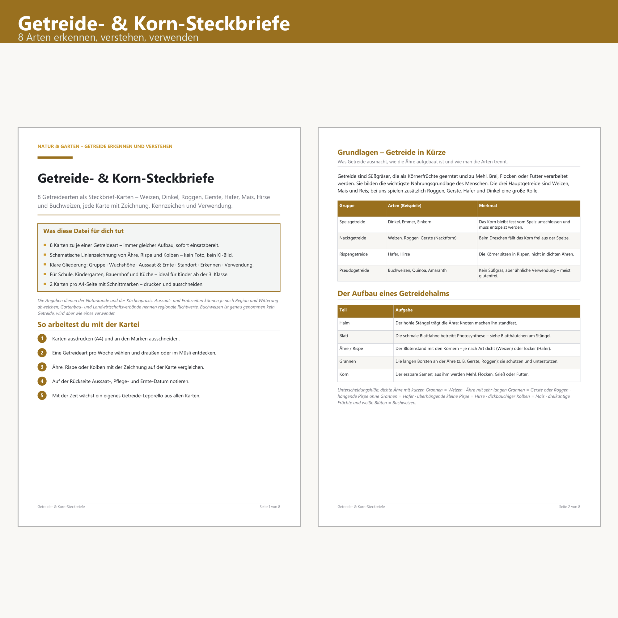 Getreide-/Korn-Steckbriefe – Cover