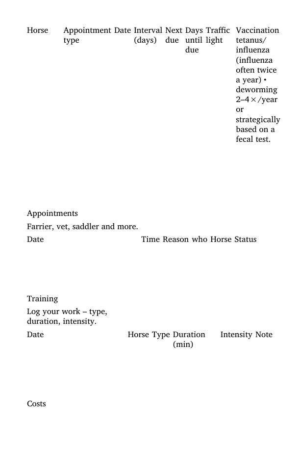 Horse Stable Planner (Excel) – Blick ins Heft, Seite 3