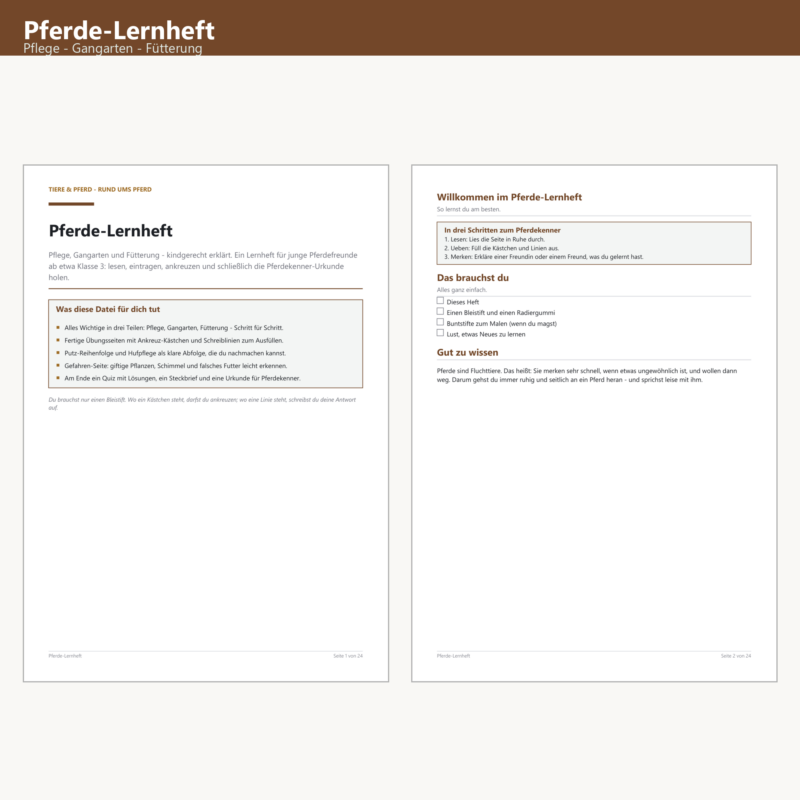 Pferde-Lernheft (Pflege/Gangarten)