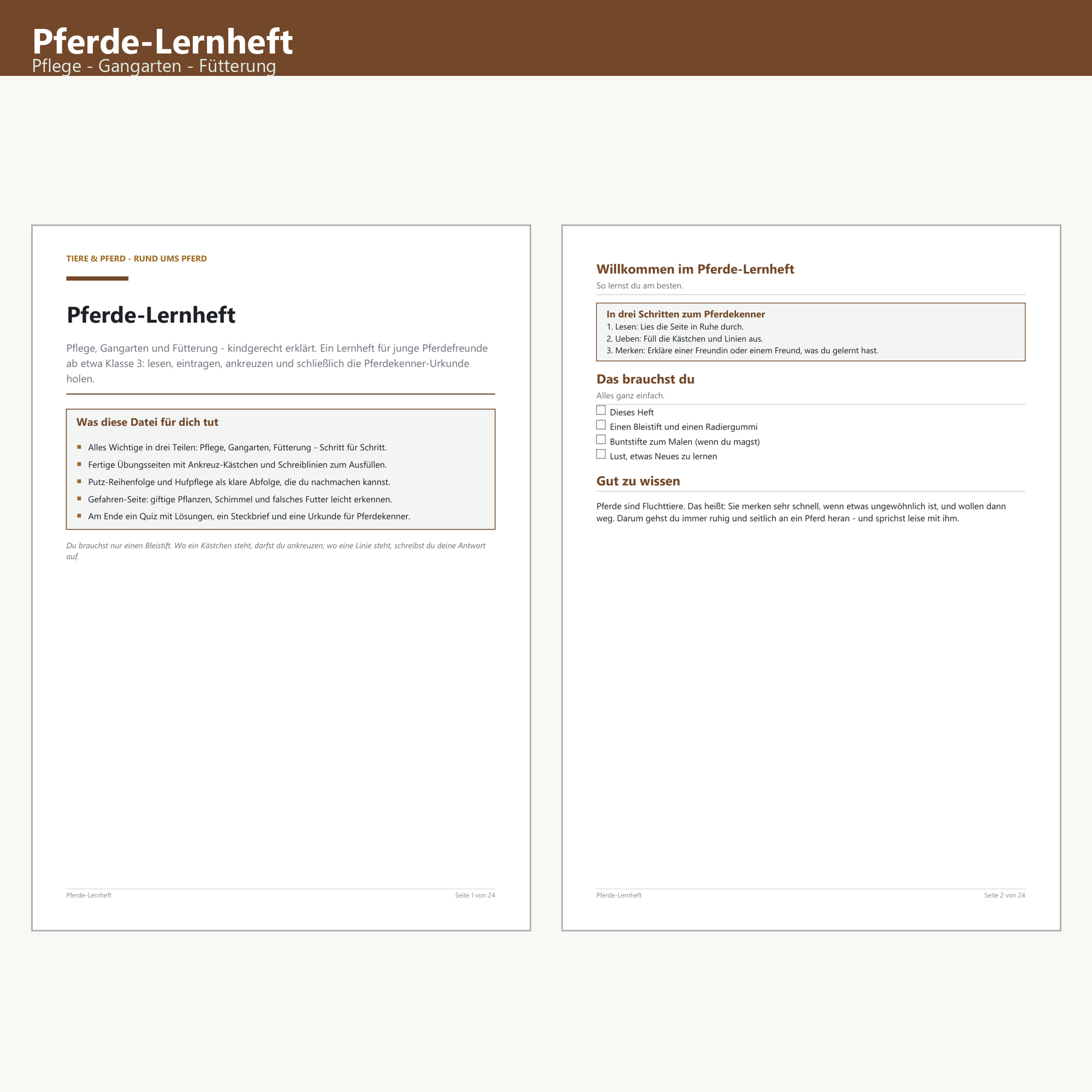 Pferde-Lernheft (Pflege/Gangarten) – Cover