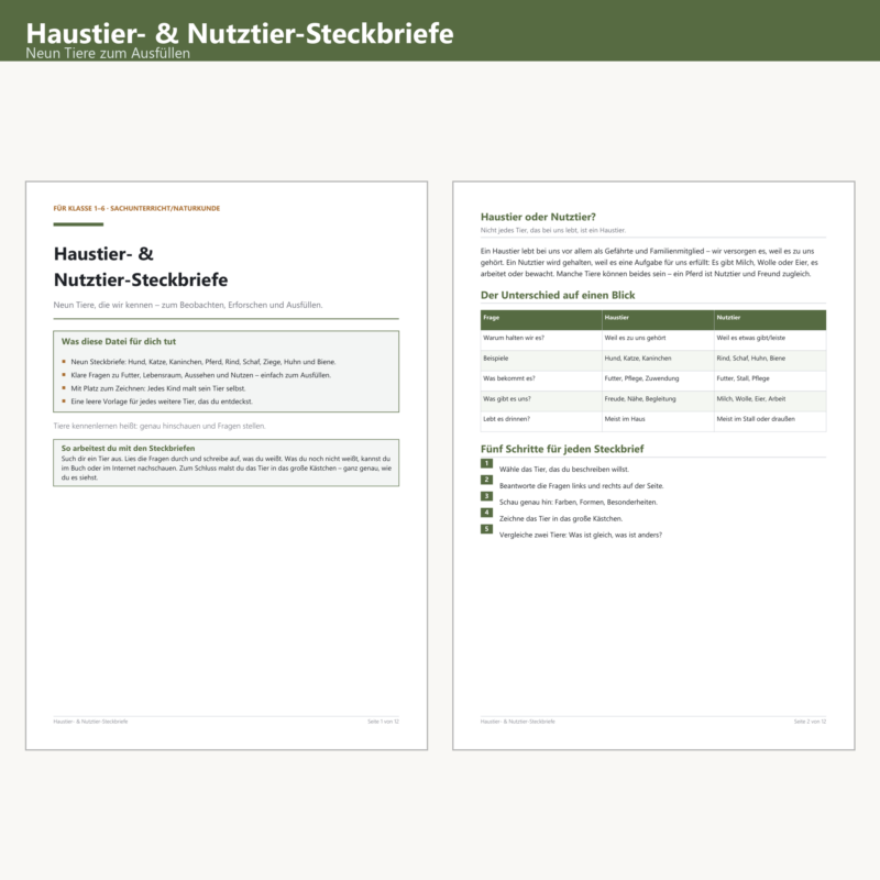 Haustier-/Nutztier-Steckbriefe