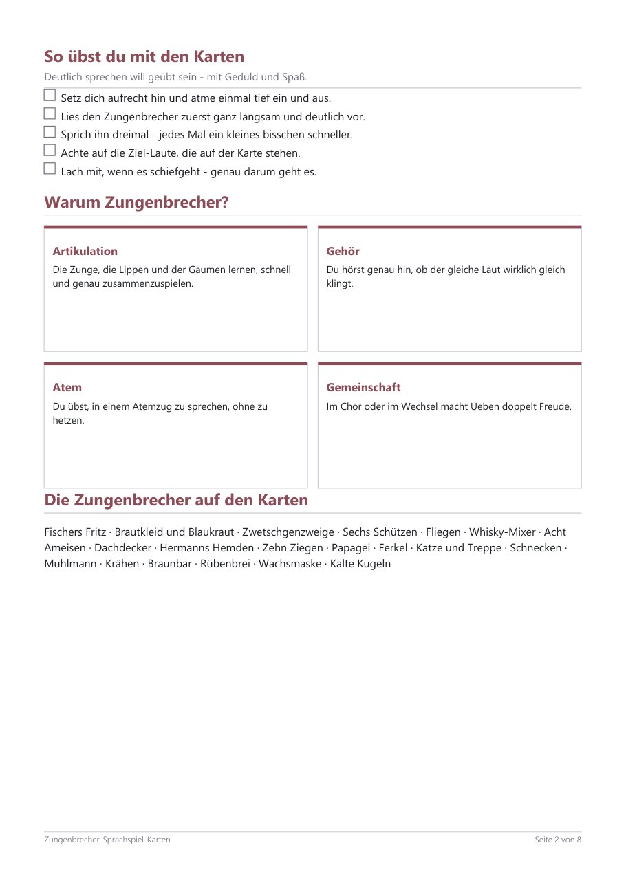 Tongue Twister Cards – Blick ins Heft, Seite 1