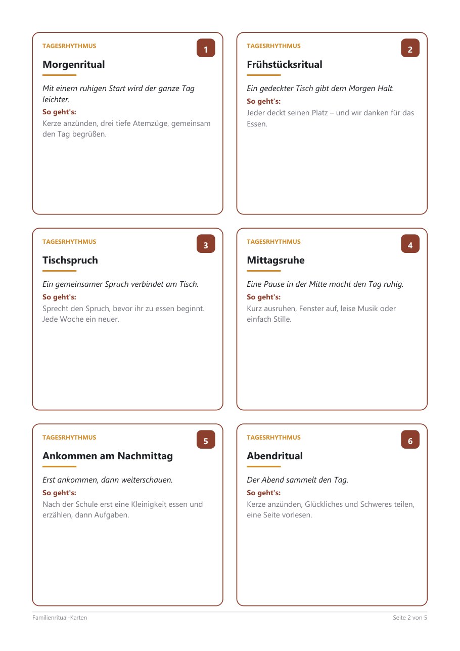 Family Ritual Cards – Blick ins Heft, Seite 1