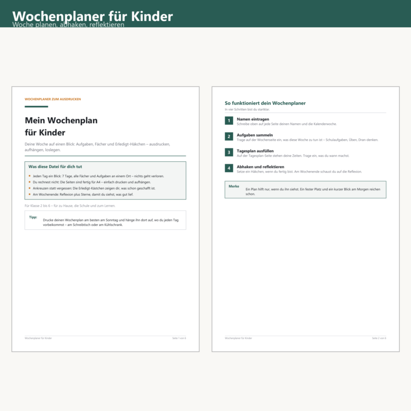 Wochenplaner Kinder (Printable)