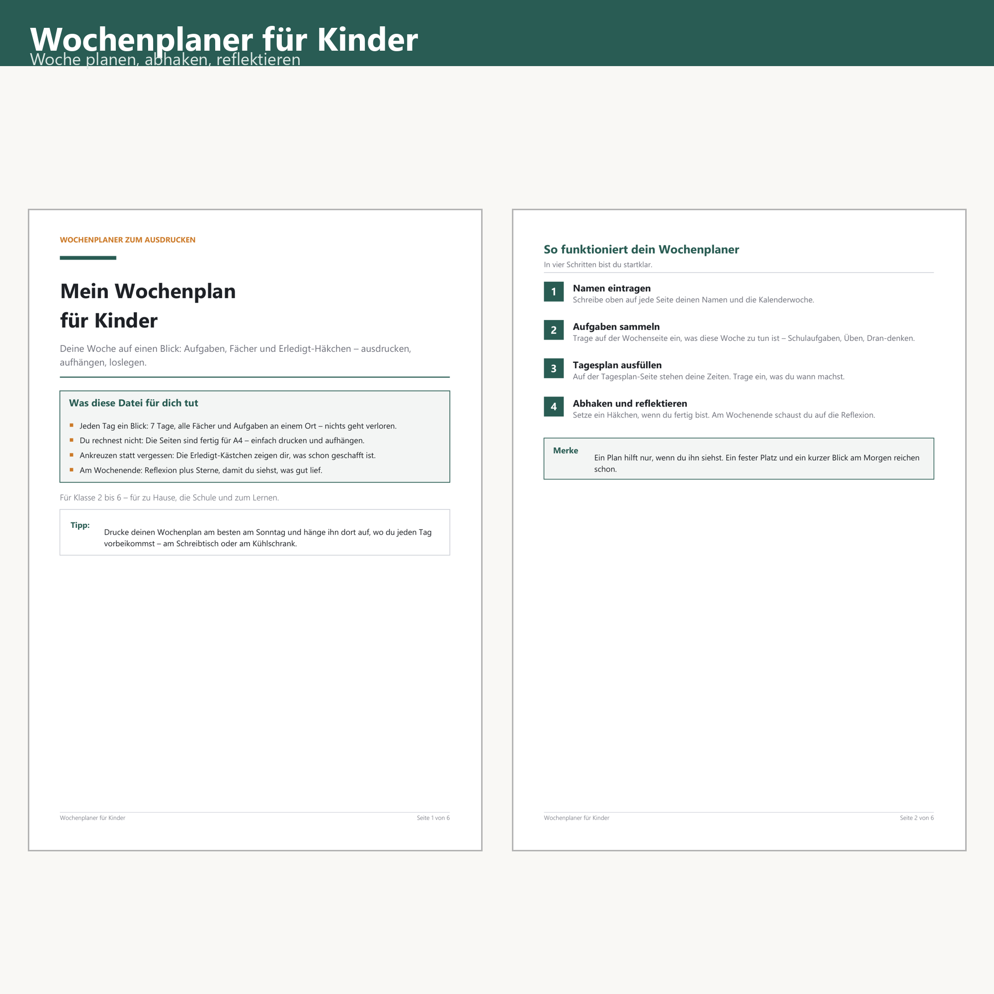Wochenplaner Kinder (Printable) – Cover