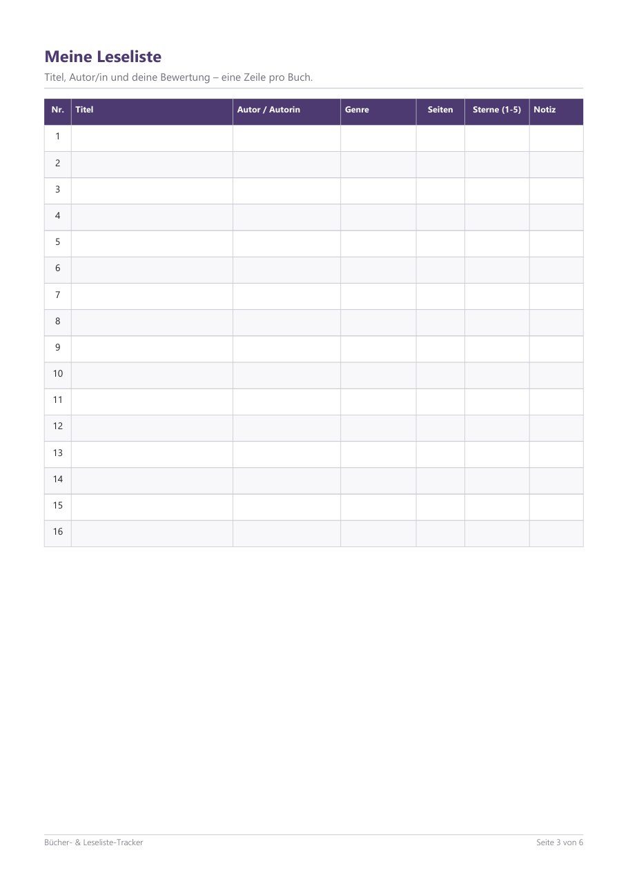 Reading List & Book Tracker – Blick ins Heft, Seite 2