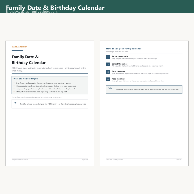 Family Date & Birthday Calendar