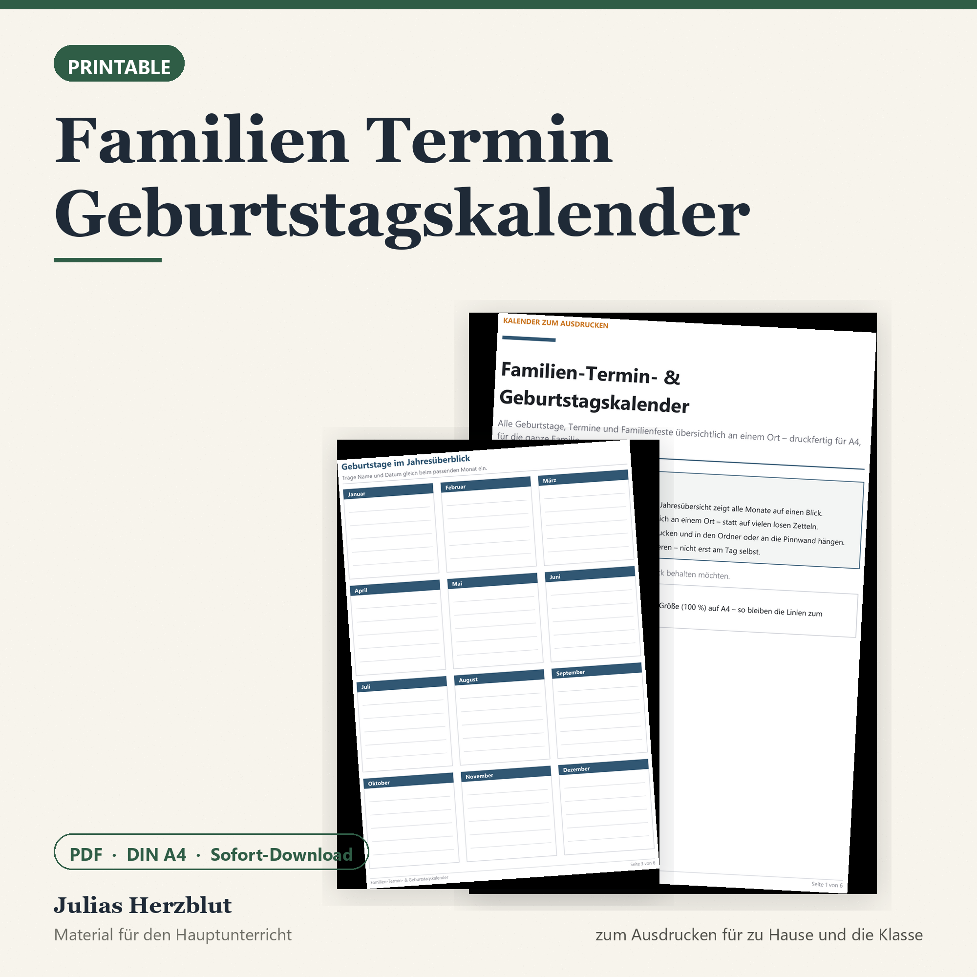 Familien Termin Geburtstagskalender – Cover