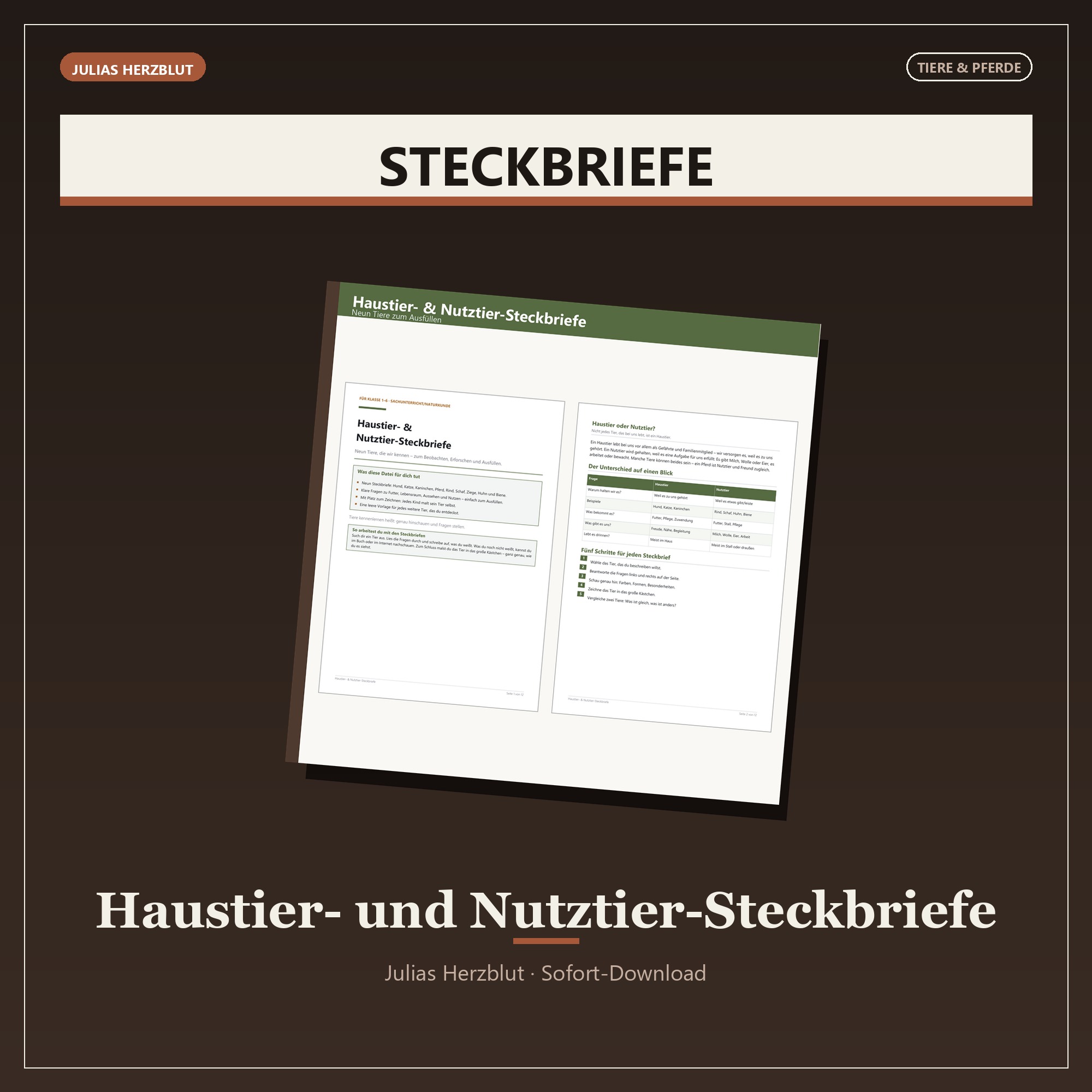 Haustier-/Nutztier-Steckbriefe
