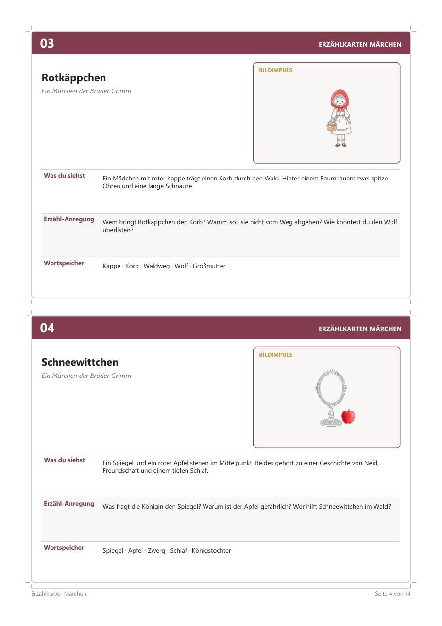 Erzaehlkarten Maerchen Bildkarten – Blick ins Heft, Seite 3